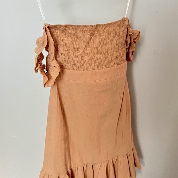 Beige Off-Shoulder Ruffled Baby Doll Dress - Picture 3 of 4